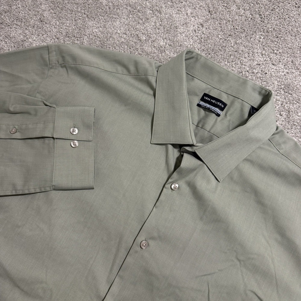 Van Heusen Tall Fit Shirt Mens 18.5 37-38 Light Sage Comfort‎ Performance Button